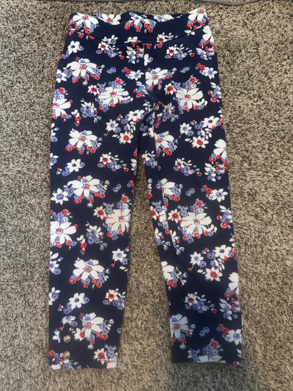 Janie and Jack Navy Floral Leggings with White and Red Accents